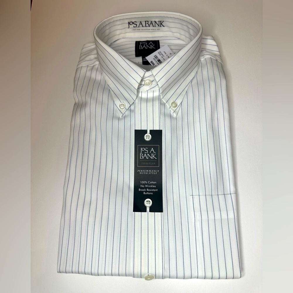 Jos. A. Banks, White Pinstriped Button Down Shirt, Sz. 16.5/34